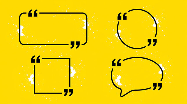 Set of quote frames with quotation marks on yellow background for text box template vector illustration