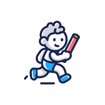 Youthful Athlete Carrying Relay Baton - Vector Illustration