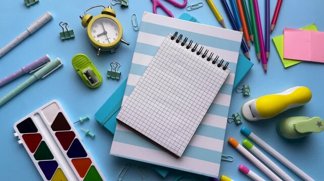 Back to school supplies stationary flat lay