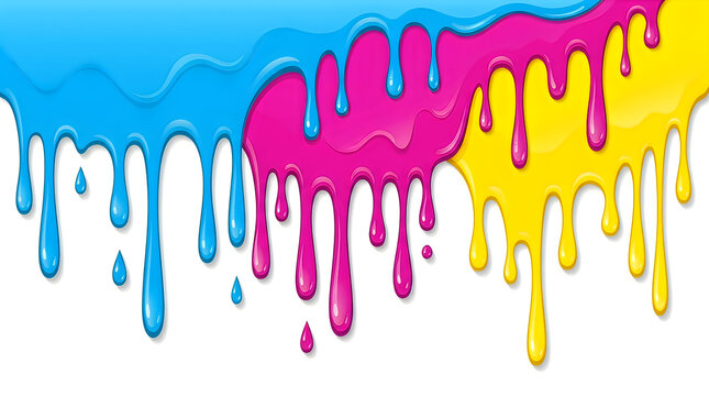 Blue pink and yellow paint dripping down illustration