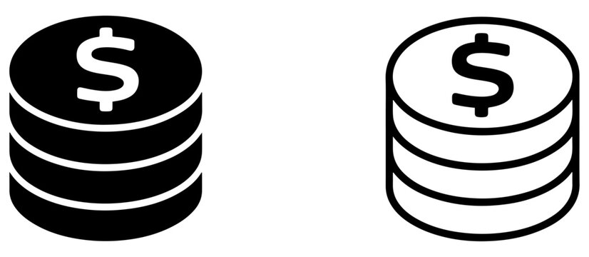 dollar coin stack icons solid outline