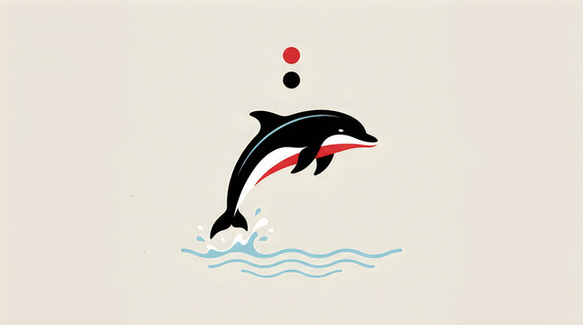 Minimalist jumping dolphin illustration with water splash illustration