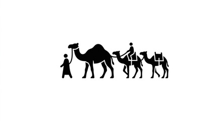 Obraz premium Desert Camel Caravan Silhouette Icon for Middle East Travel and Tourism
