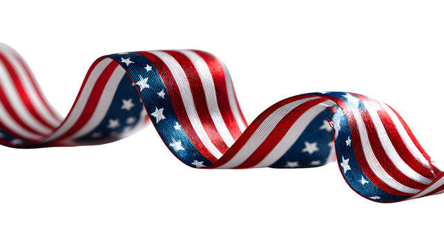Wavy American flag ribbon with stars and stripes on white
