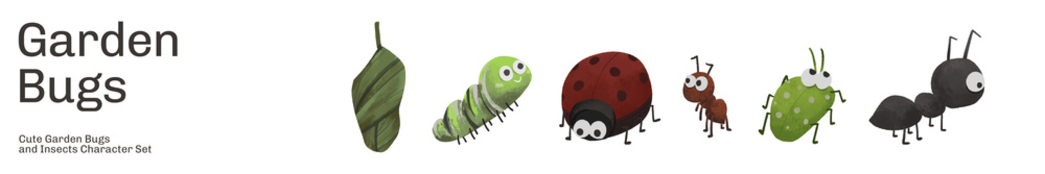 Cute Garden Bugs and Insects Character Set