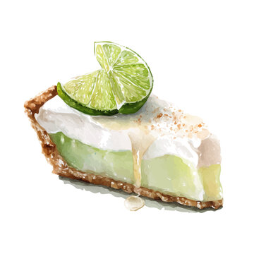 watercolor of Key Lime Pie, vector, isolated on a white background.