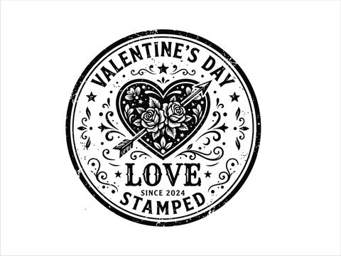 Valentines day love heart stamp logo design