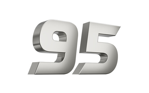 3d Silver number 95 Ninety five sleek metallic look with a slight shadow effect, 3d illustration