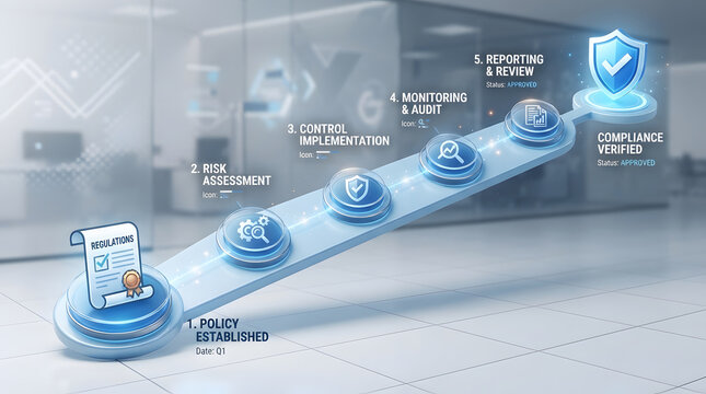 Futuristic Compliance Verification Process in Modern Office Setting