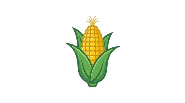A fresh and vibrant sweet corn cob illustration with green husks isolated on a white background
