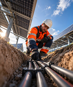 Solar technician opening an inverter cabinet from ground level.