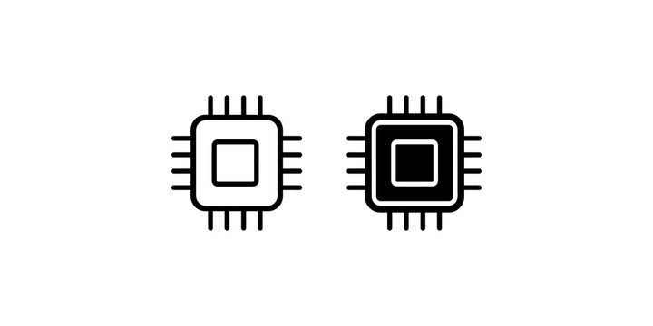 Computer cpu microprocessor chip icon set for digital hardware and technology infrastructure.