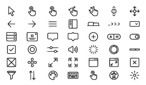 Interactive UI UX Icons Set &ndash; Navigation, Gestures and Web Interface Components