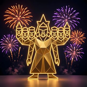 3D Stylized Ravana Effigy Concept with Golden Lights for Dussehra