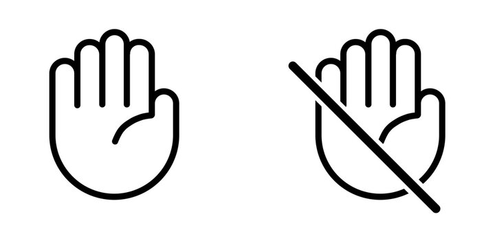 Do not touch hand icon. Isolated lined  logotype design element. User manual standard symbol. Crossed palm pictogram.