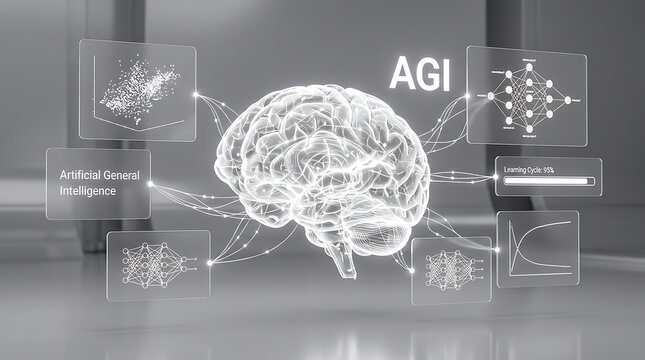 Artificial General Intelligence AGI Era Concept &ndash; Futuristic AI Technology and Digital Intelligence