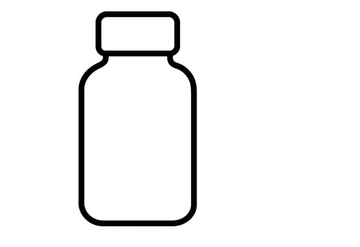 Blank medicine bottle icon with cap in black outline style