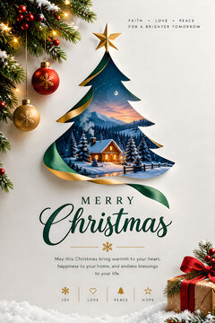 Beautiful Christmas tree decoration with festive holiday lights and ornaments