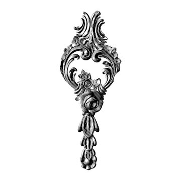 Carved rococo leaf tassel in black engraving
