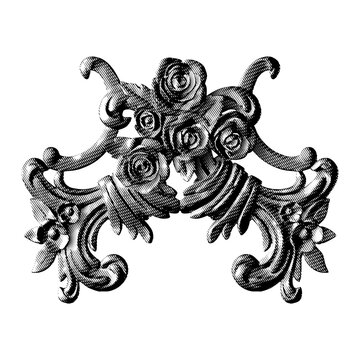 Lyre scroll rose crown in black engraving