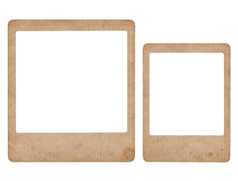 vintage polaroid frames with a distressed texture and stains against transparent background