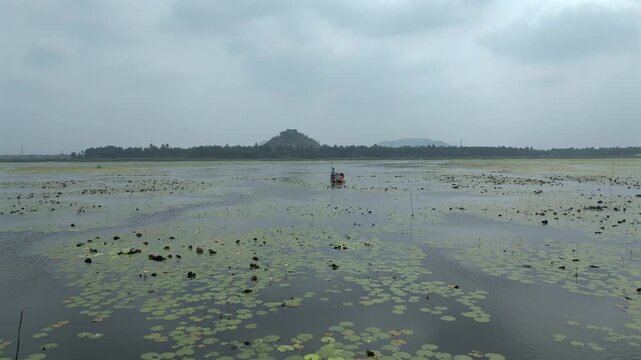 Aerial View of Kondakarla Ava Lake and Lotus Wetland Near Visakhapatnam Andhra Pradesh
