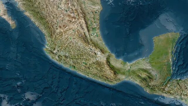 Satellite map view of Mexico and Yucatan Peninsula from space 