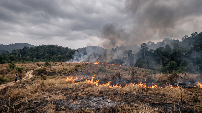 Controlled Slash and Burn Agriculture Practice Transforming Tropical Forest Landscapes into Arable Farmland in Remote Rural Regions