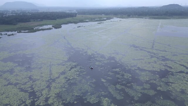 Aerial View of Kondakarla Ava Lake and Lotus Wetland Near Visakhapatnam Andhra Pradesh