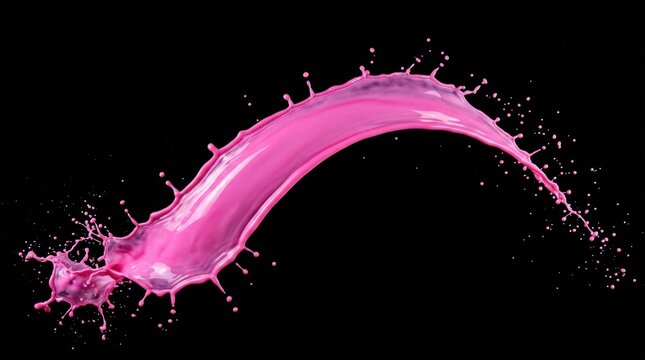 A vibrant pink liquid splash against a black background, 