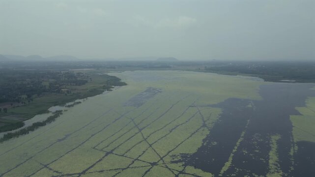 Aerial View of Kondakarla Ava Lake and Lotus Wetland Near Visakhapatnam Andhra Pradesh