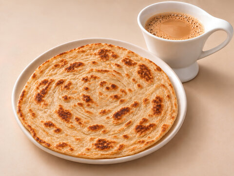 Golden Flaky Paratha with Milk Tea for Traditional Breakfast