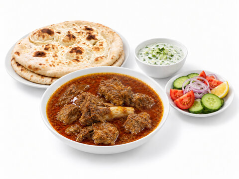 Mutton Qorma Meal with Naan, Raita and Fresh Salad