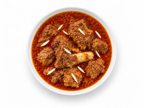 Top View Mutton Qorma with Ginger Garnish and Spiced Gravy