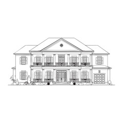 Obraz premium Elegant Classical American House Exterior Elevation Line Art