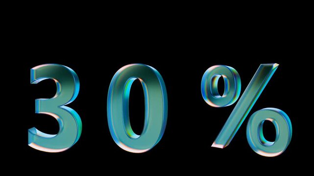Looped 3D animation on a transparent background. The jumping digit is made of glass.