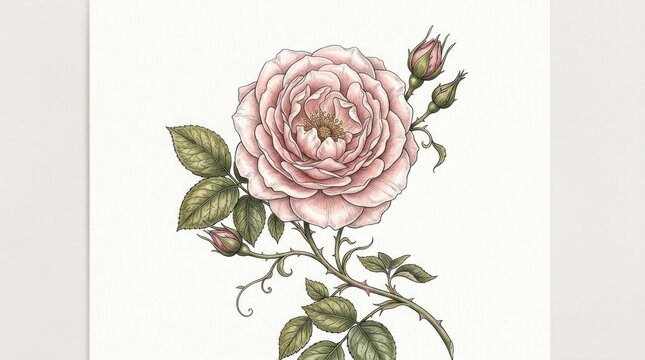 A delicate pink rose with a single bee on its petals,