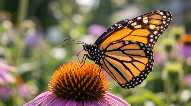 Monarch Butterfly Resting on Purple Coneflower