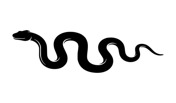 Slithering Snake Black Silhouette, Reptile Wildlife Vector Illustration