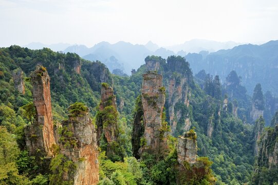 Tianzishan mountain with vertical rock columns of quartz sandstone, Zhangjiajie National Park, Hunan Province, China