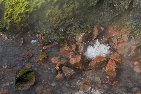 Hot Spring Deildartunguhver, highest-flow hot spring of Iceland with 180 liters of boiling water per second, Reykholtsdalur, Iceland