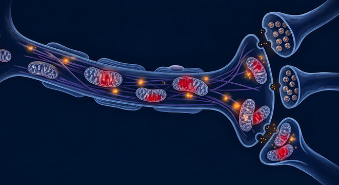 Detailed Synaptic Transmission Diagram Showing Neurotransmitters and Axon Terminal
