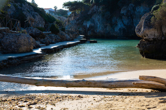 Binibeca cove with turquoise mediterranean sea water