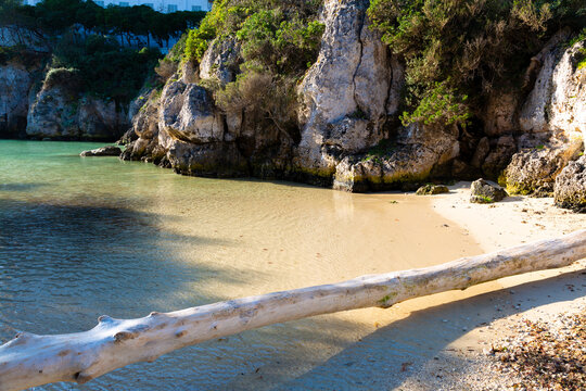 Binibeca cove with turquoise mediterranean sea water
