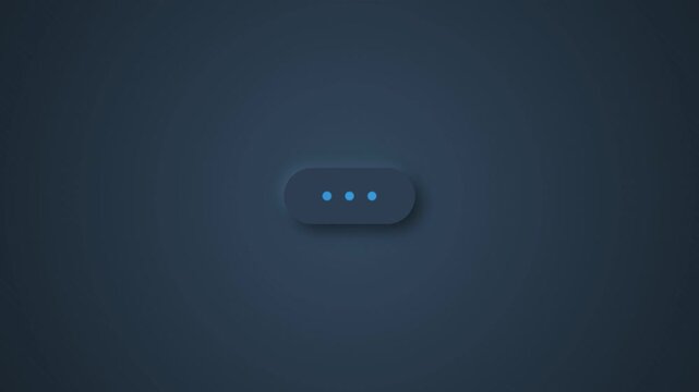 Typing Indicator Animation with Three Blue Loading Dots on Dark Background, Chat Message Waiting Motion Graphic for Messaging App, Online Communication, AI Chatbot Interface, Mobile UI, Website Design