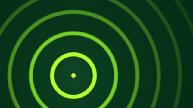 Green radar screen with concentric circles, sonar signal pulse animation, military navigation interface for tracking and detection