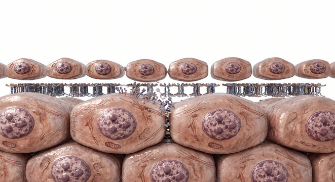 Layered Epithelial Tissue Showing Intercellular Junctions and Cellular Membrane Structure