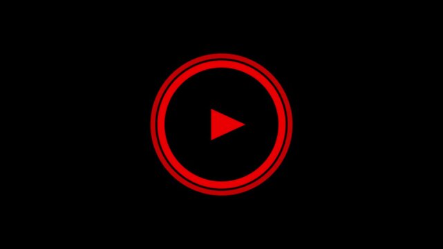 Red Play Button Circle Animation on Black Background