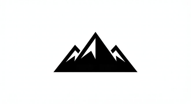 Black mountain peak silhouette with geometric snowy tops. Perfect for outdoor adventure logos, hiking clubs, travel agencies, and camping equipment brands.