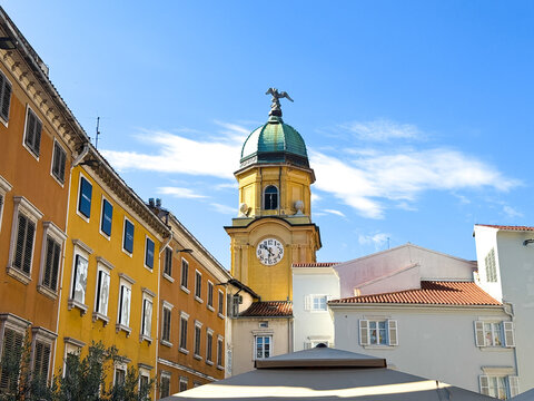 Rijeka Croatia Travel Destination  Historic City, Adriatic Sea and Kvarner Bay. Beautiful view of Rijeka, Croatia, featuring the historic city center, colorful architecture. Located in northern Croati